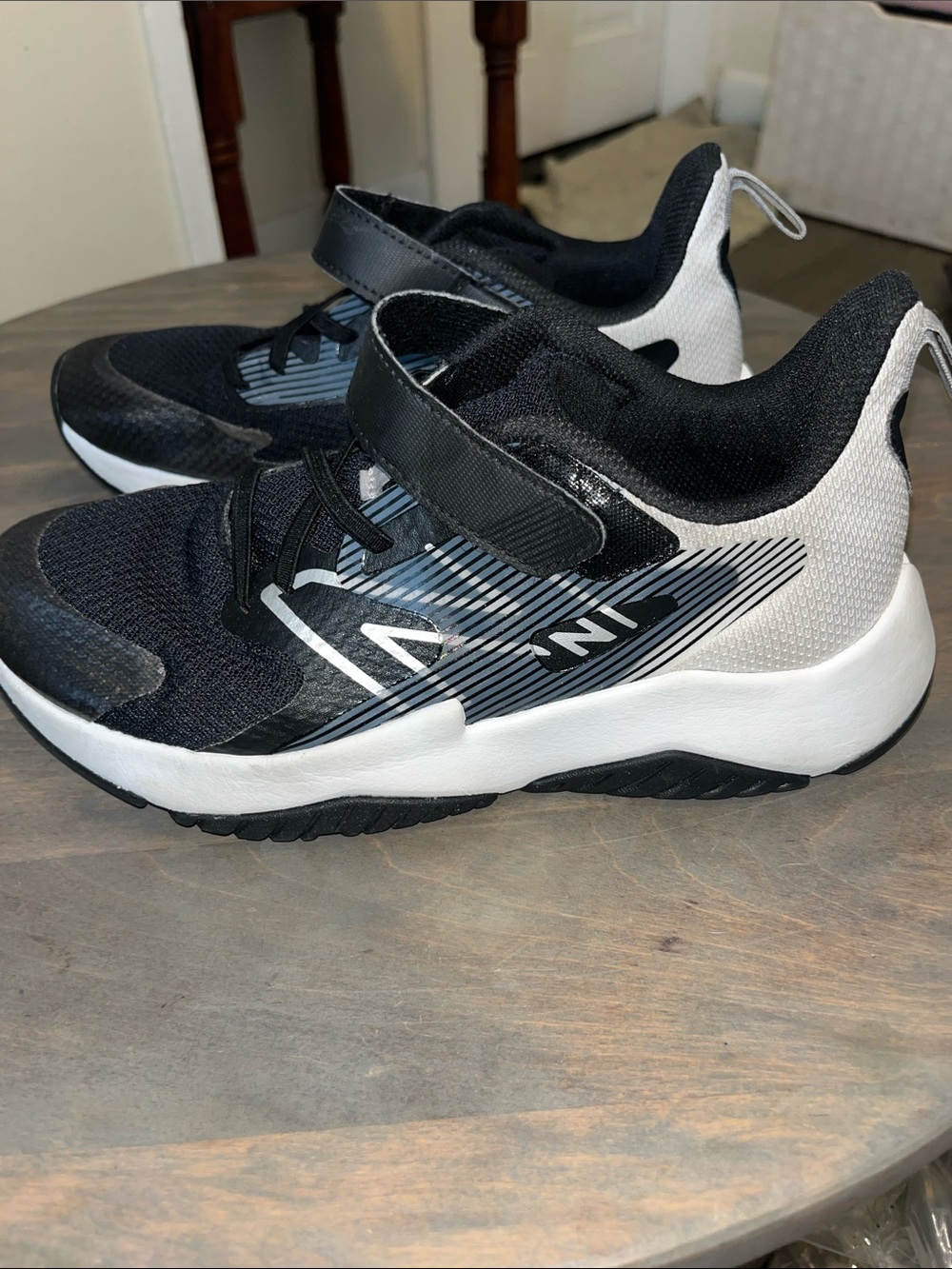 New Balance Black and White Kids' Velcro Sneakers